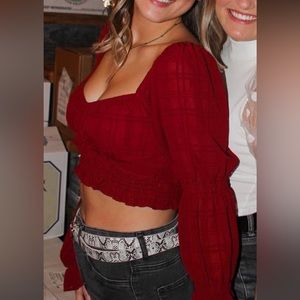 Dark red long sleeve crop top from boutique!